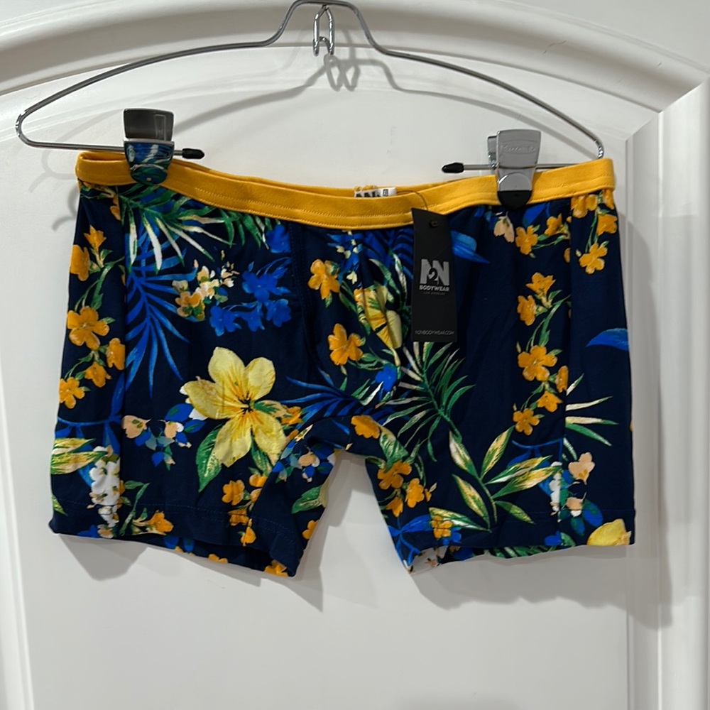 Blue and Yellow Tropical Swim Trunks